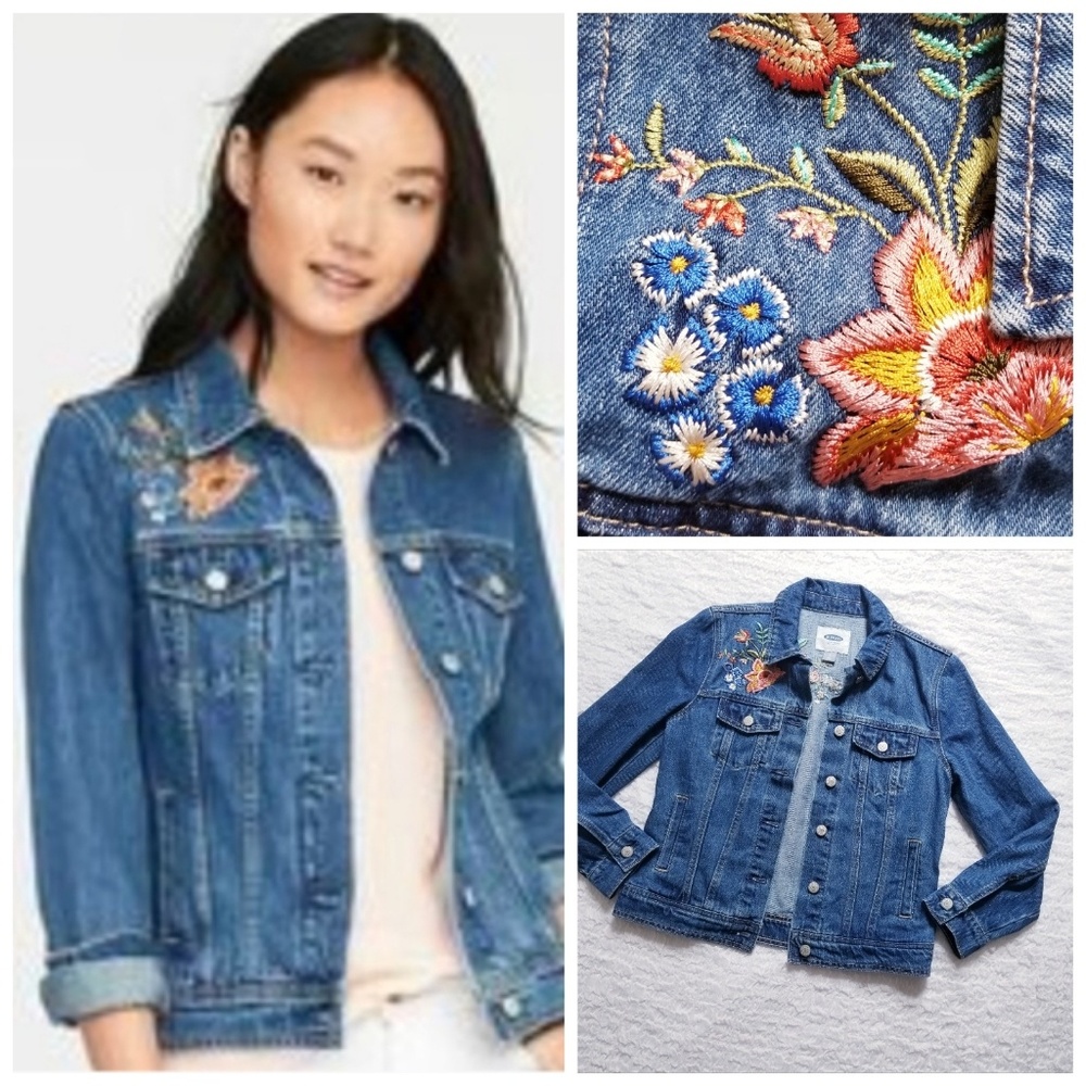 Floral Detail Embroidery Cotton Jean Jacket Small